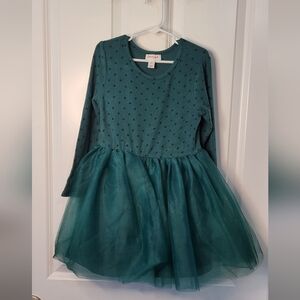 Teal Polka Dot Dress with Tulle Skirt